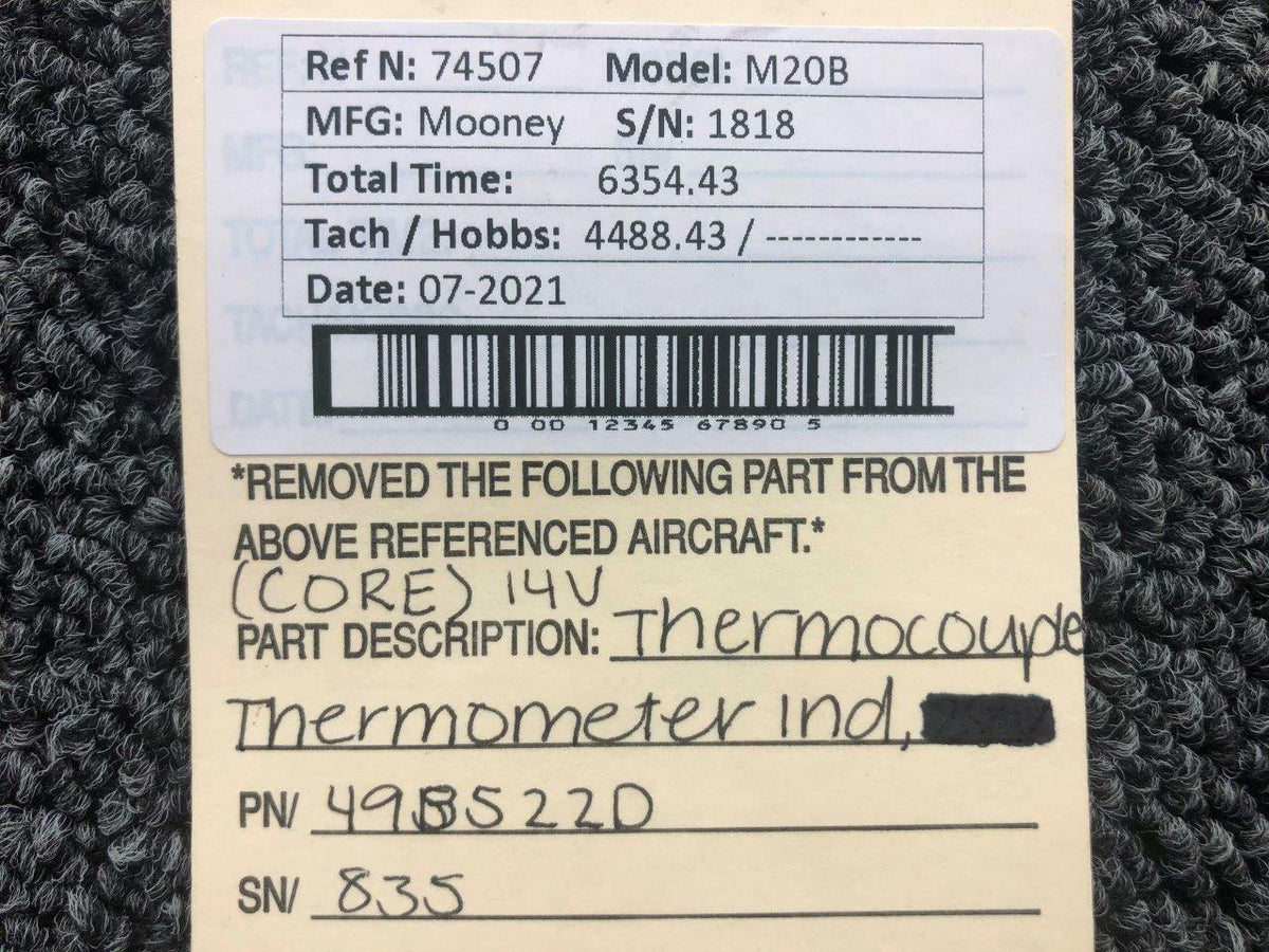 Thermocouple 49B522D Mooney M20B Thermocouple Thermometer Indicator 14V CORE