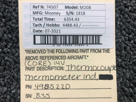 Thermocouple 49B522D Mooney M20B Thermocouple Thermometer Indicator 14V CORE