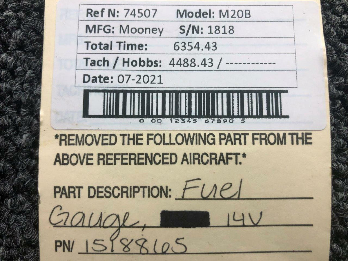 Mooney 1518865 Mooney M20B Fuel Gauge Volts 14