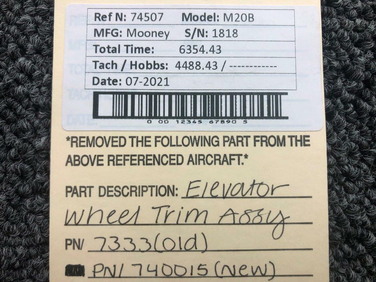 Mooney 740015 Old P/N 7333 Mooney M20B Elevator Wheel Trim Assembly