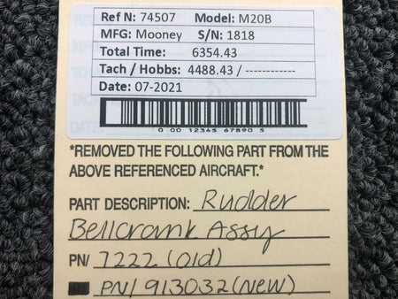 913032 (ALT: 7222) Mooney M20B Rudder Bellcrank Assembly BAS Part Sales | Airplane Parts