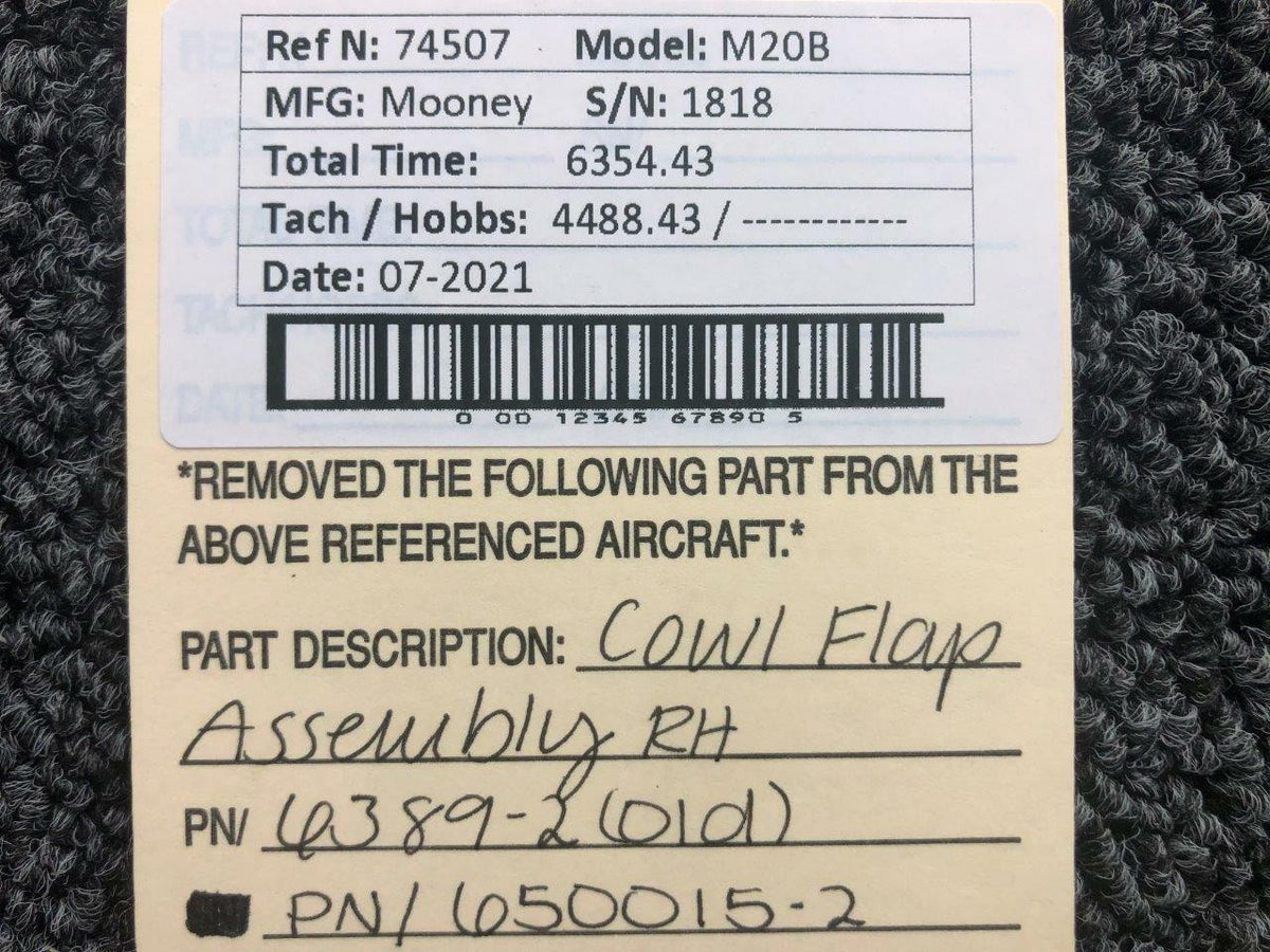 Mooney 650015-2 Old P/N 6389-2 Mooney M20B Cowl Flap Assembly RH