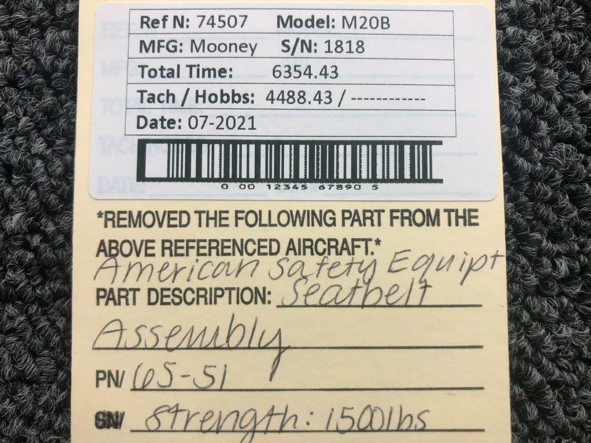 American Safety 65-51 Mooney M20B American Safety Seatbelt Assembly