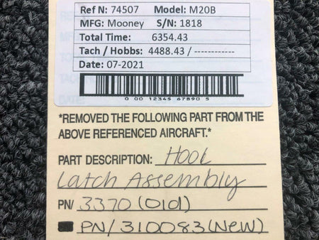 Mooney 310083 Old P/N 3370 Mooney M20B Hook Latch Assembly