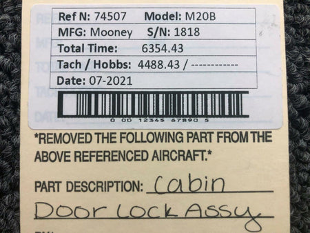 Mooney 310074 Old P/N 3356 Mooney M20B Cabin Door Lock Assembly
