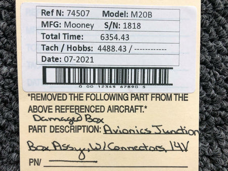 Mooney Mooney M20B Avionics Junction Box Assembly W/ Connectors and Wiring Volts 14