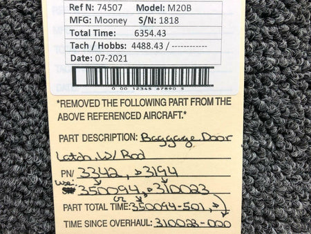 Mooney 3342 Mooney M20B Baggage Door Latch W/ Rod