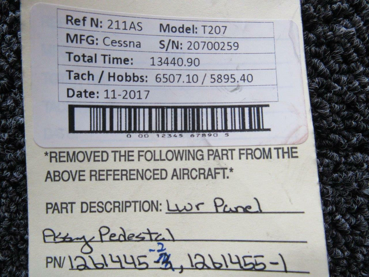 Cessna 1261445-2 / 1261455-1 Cessna T207 Panel Lower Pedestal W/ Fuel Bracket