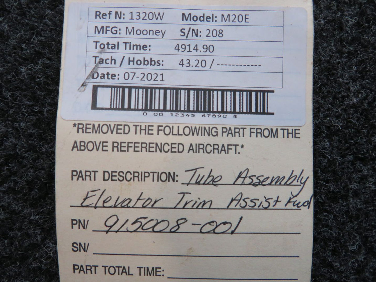 915008-001 Mooney M20E Tube Assembly Elevator Trim Assist Forward BAS Part Sales | Airplane Parts