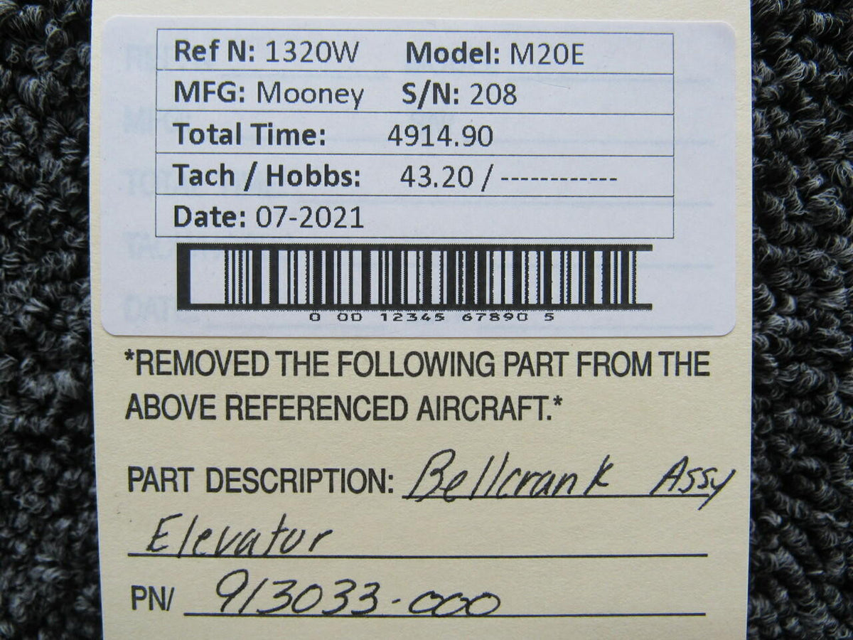 Mooney 913033-000 Mooney M20E Bellcrank Assembly Elevator