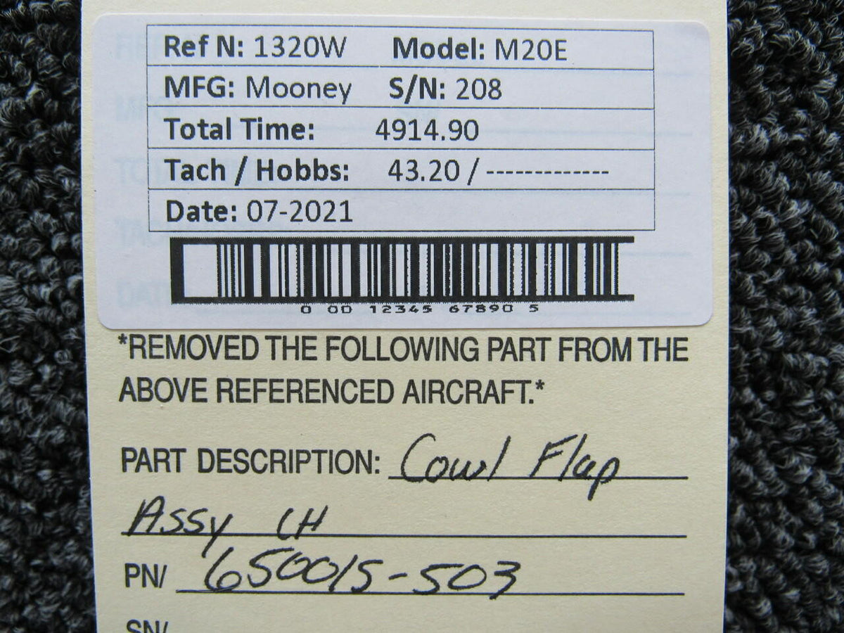 Mooney 650015-503 Mooney M20E Cowl Flap Assembly LH