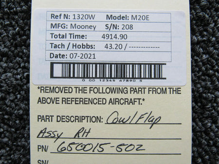 Mooney 650015-502 Mooney M20E Cowl Flap Assembly RH