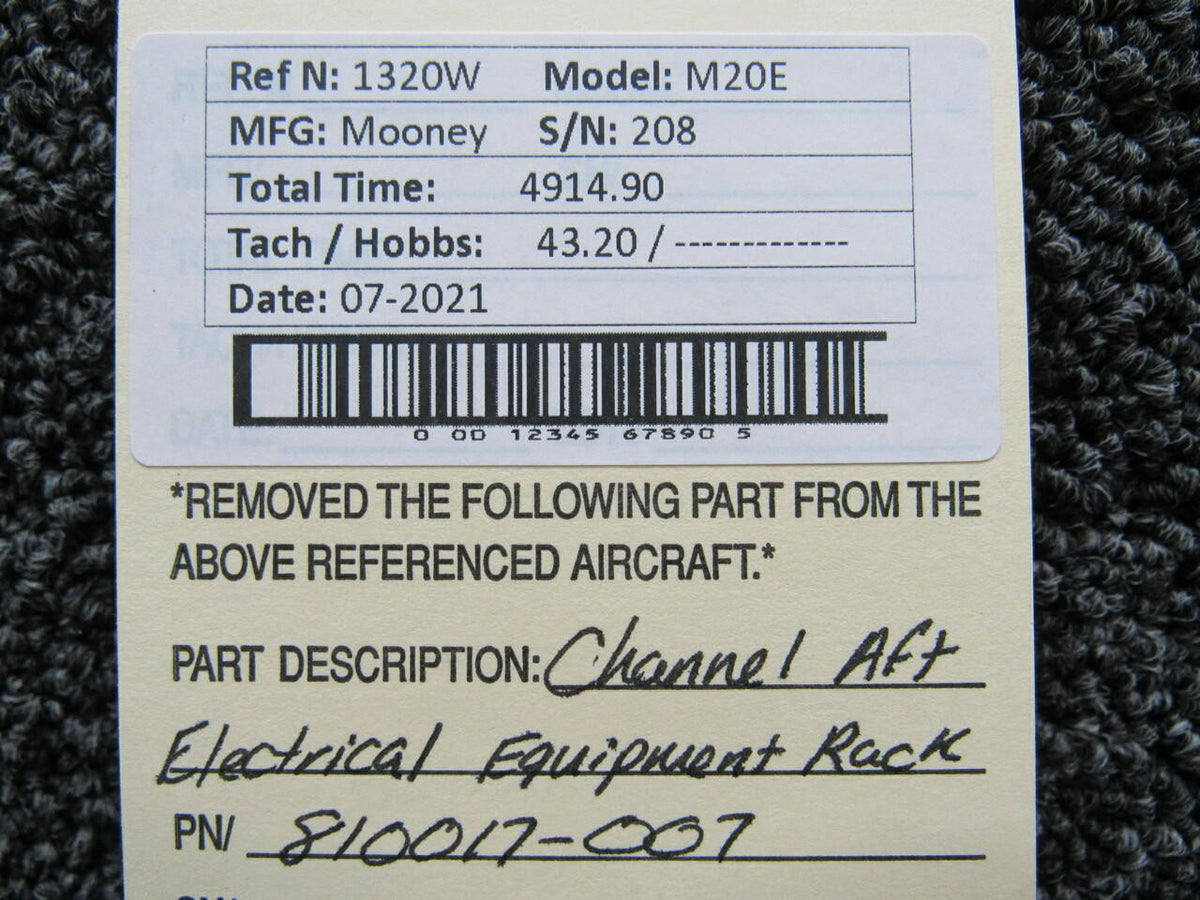 Mooney 810017-007 Mooney M20E Channel Aft Electrical Equipment Rack