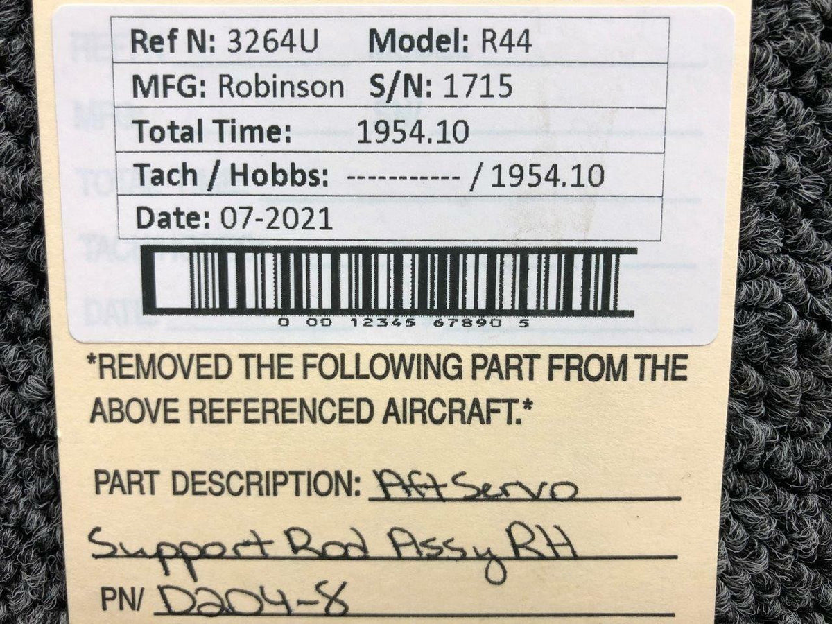 Robinson D204-8 Robinson R44 Aft Servo Support Rod Assembly RH