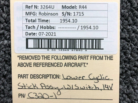 Robinson C320-1, C049-9 Robinson R44 Lower Cyclic Stick Assembly w Switch