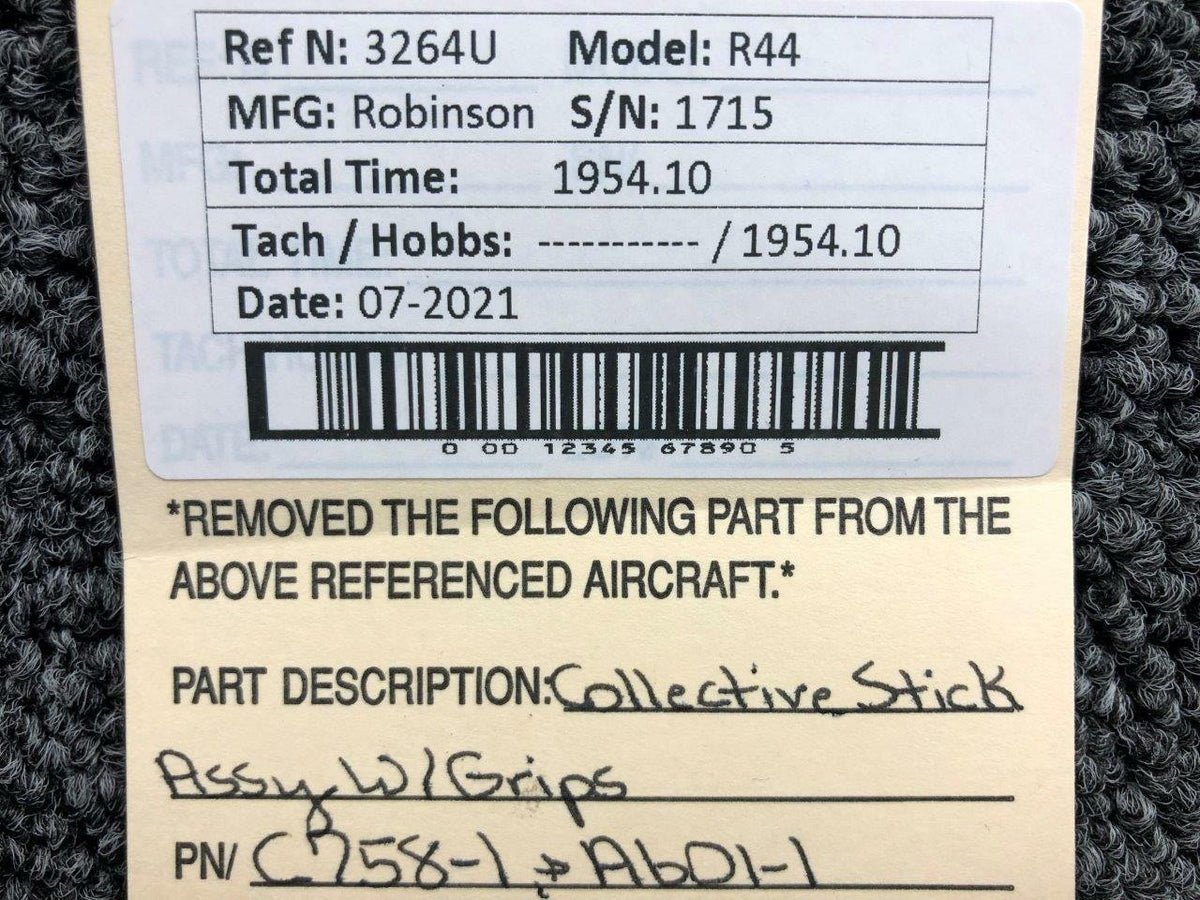 C758-1, A601-1 Robinson R44 Collective Stick Assembly  Grips BAS Part Sales | Airplane Parts