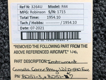 Robinson B051-3 and B051-7 Robinson R44 Instrument Console Cover Assembly W/ O-540 Face