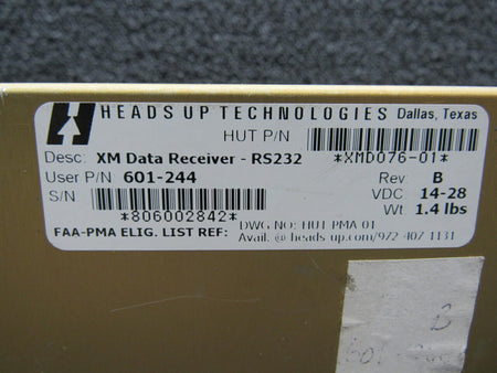 601-244 (USE: RS232) Piper PA28-181 Heads Up Tech XM Data Receiver (14-28V) BAS Part Sales | Airplane Parts