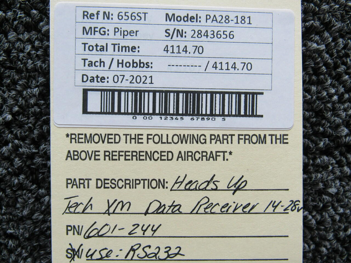 Piper 601-244 USE RS232 Piper PA28-181 Heads Up Tech XM Data Receiver 14-28V