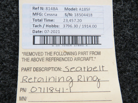 0711841-1 Cessna A185F Seat Belt Retaining Ring Assembly BAS Part Sales | Airplane Parts