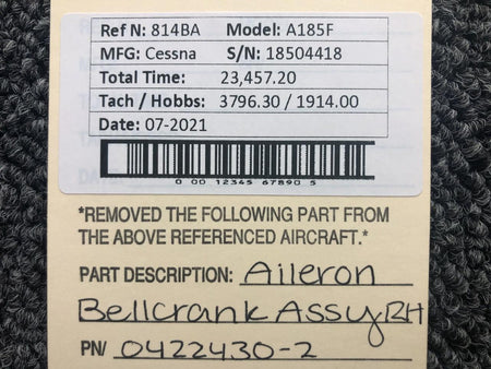 0422430-2 Cessna A185F Aileron Bellcrank Assembly RH BAS Part Sales | Airplane Parts