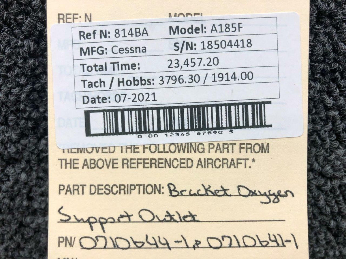 Cessna 0710644-1 / 0710641-1 Cessna A185F Bracket Oxygen Outlet Support