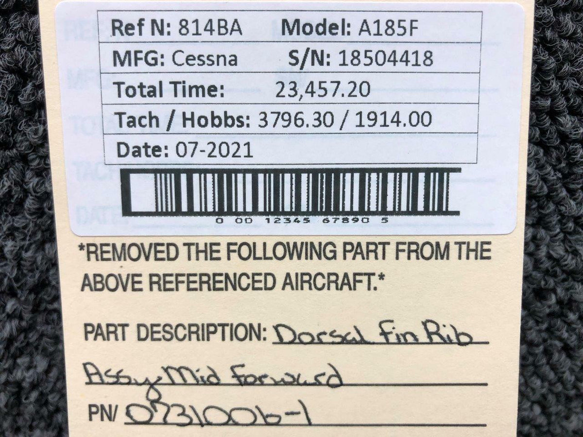 Cessna 0731006-1 Cessna A185F Dorsal Fin Rib Assy Middle Forward