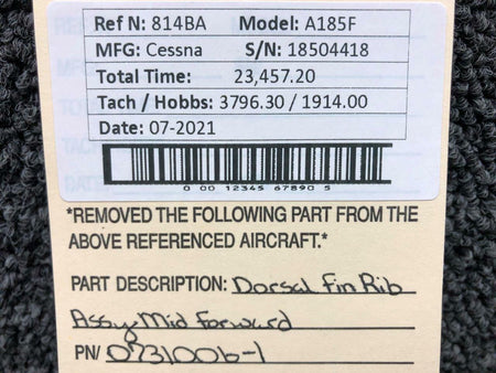 Cessna 0731006-1 Cessna A185F Dorsal Fin Rib Assy Middle Forward