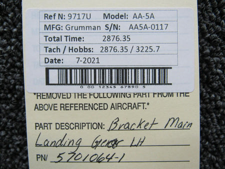 Grumman 5701064-1 Grumman AA-5A Bracket Main Landing Gear LH