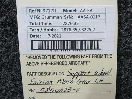 Grumman 5804023-2 Grumman AA-5A Support Wheel Fairing Main Gear LH