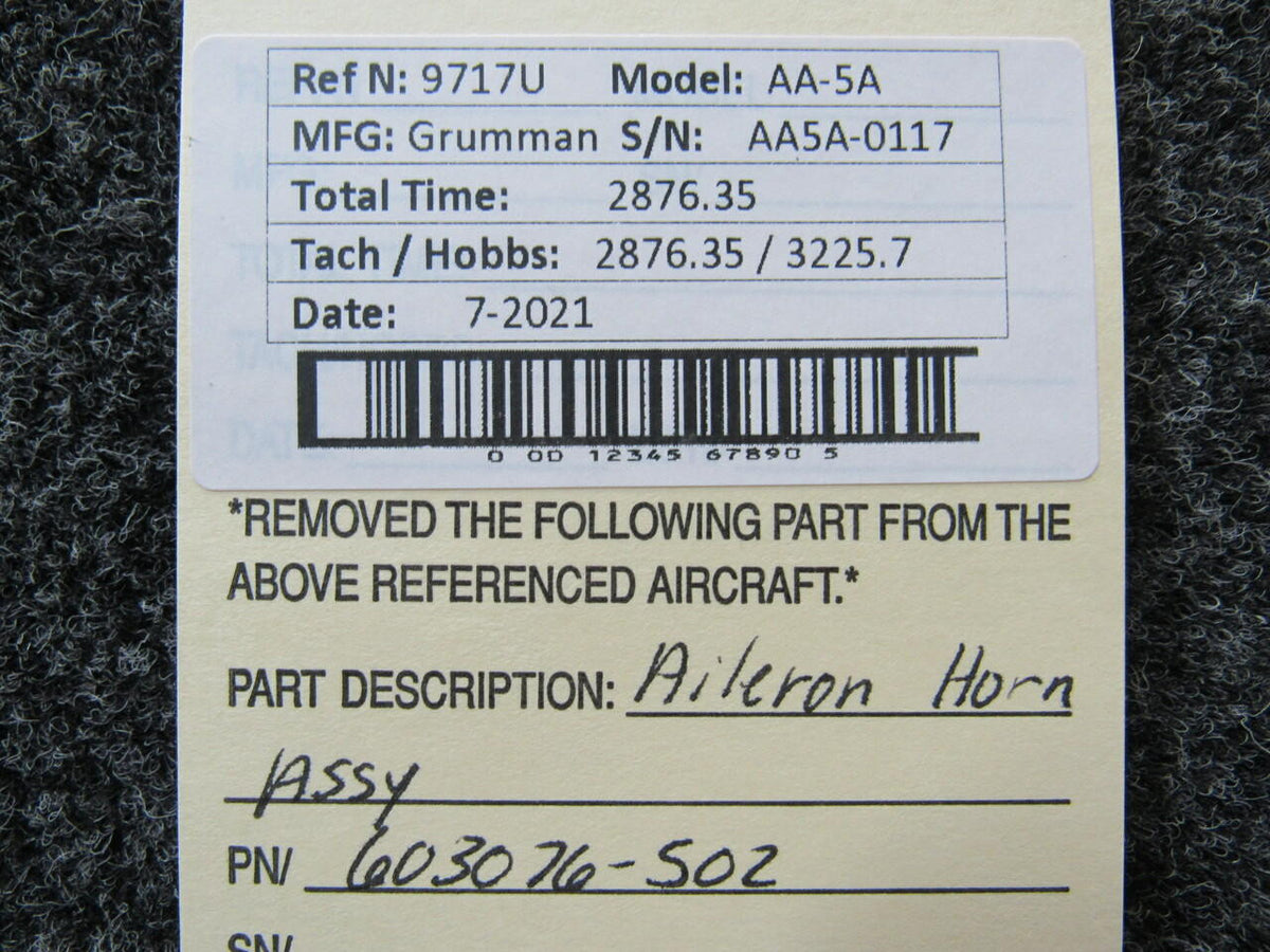 Grumman 603076-502 Grumman AA-5A Aileron Horn Assembly