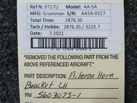 Grumman 5603075-1 Grumman AA-5A Aileron Horn Bracket LH