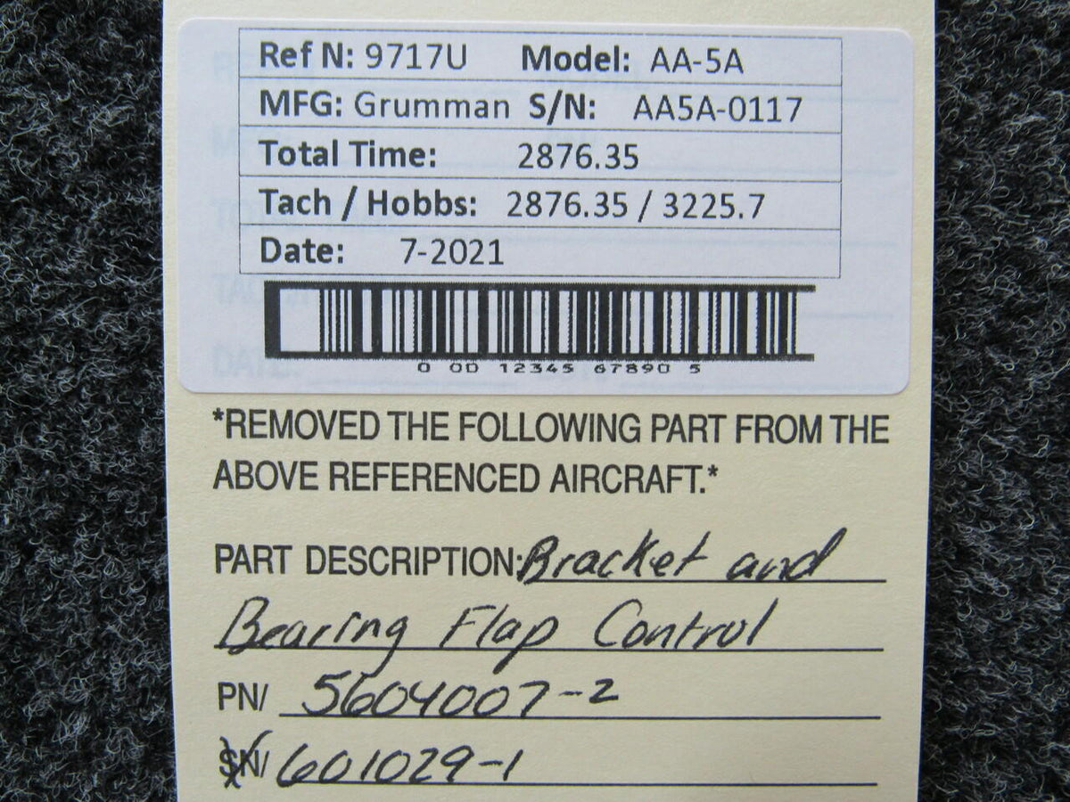 Grumman 5604007-2 / 601029-1 Grumman AA-5A Bracket and Bearing Flap Control