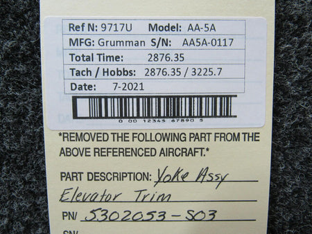 Grumman 5302053-503 Grumman AA-5A Yoke Assembly Elevator Trim