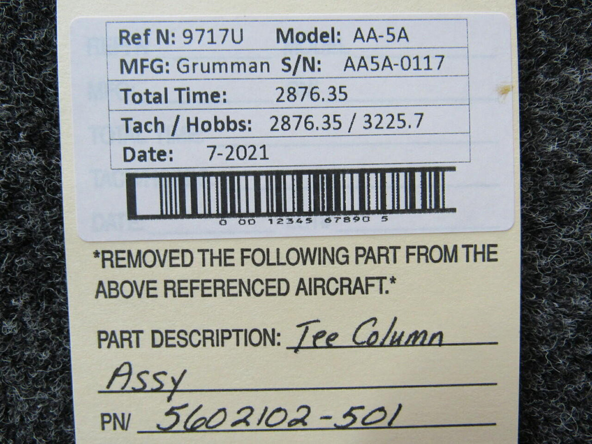 Grumman 5602102-501 Grumman AA-5A Tee Column Assembly