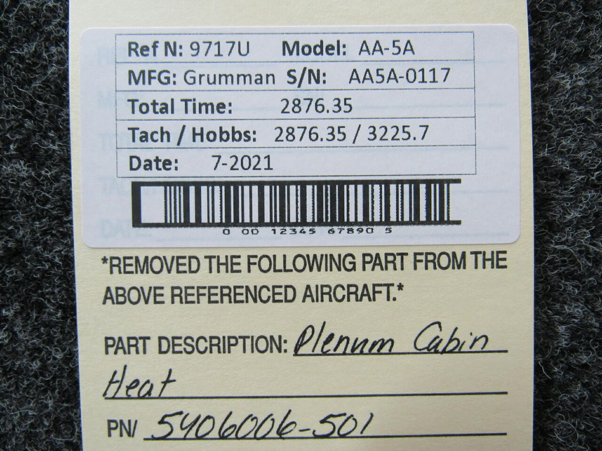 5406006-501 Grumman AA-5A Plenum Cabin Heat BAS Part Sales | Airplane Parts