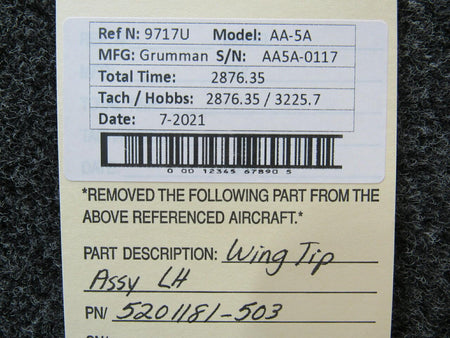 Grumman 5201181-503 Grumman AA-5A Wing Tip Assembly LH