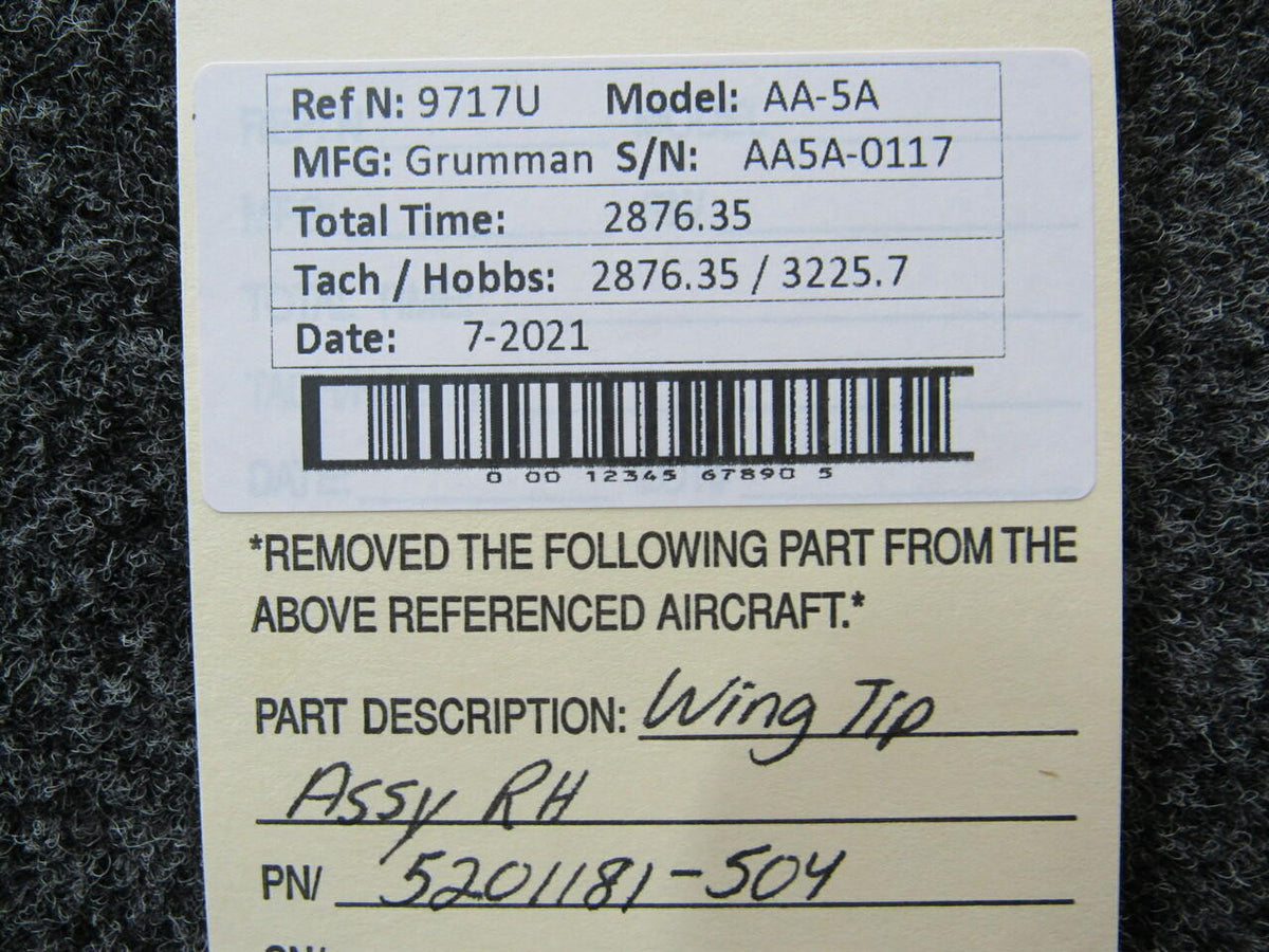 Grumman 5201181-504 Grumman AA-5A Wing Tip Assembly RH
