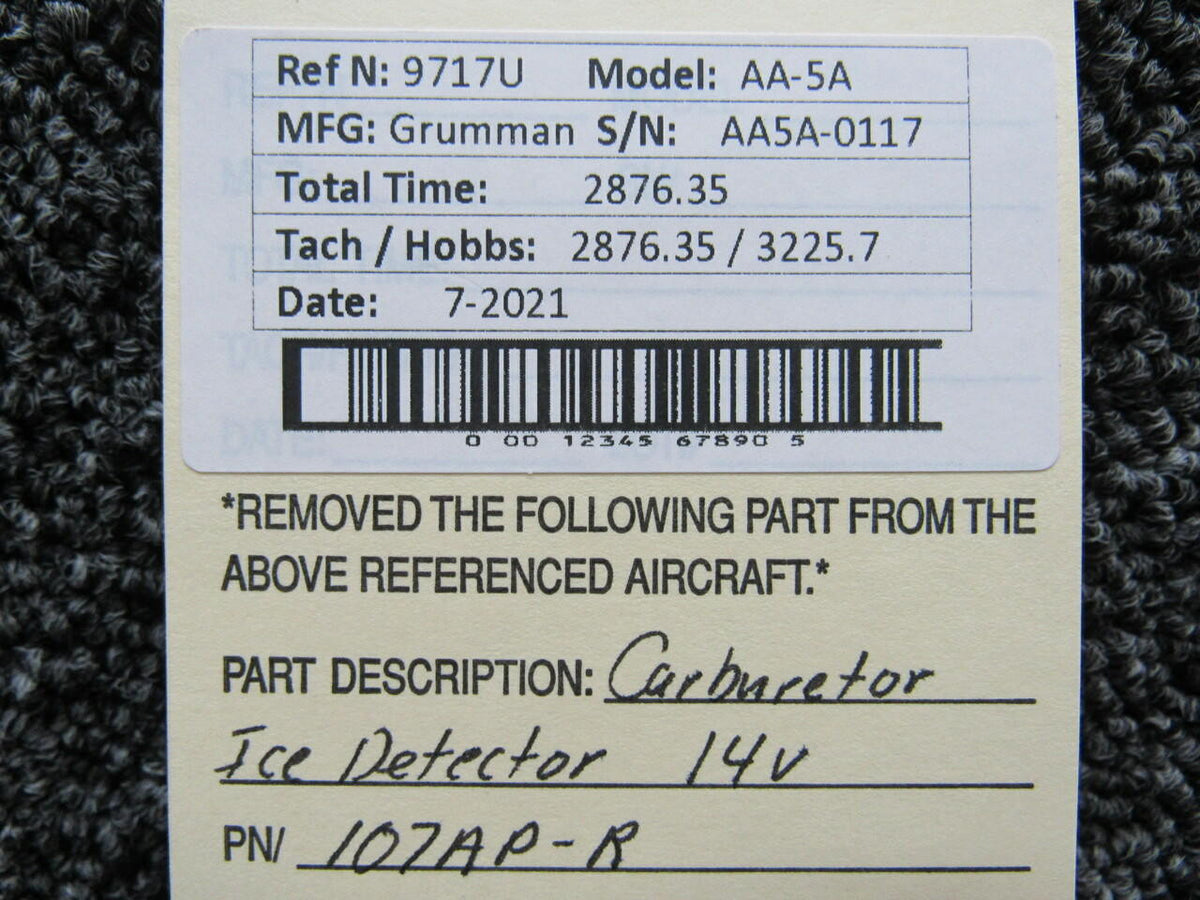 107AP-R Grumman AA-5A Carburetor Ice Detector (Volts: 14) BAS Part Sales | Airplane Parts