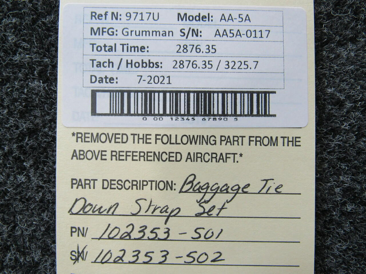 Grumman 102353-501 / 102353-502 Grumman AA-5A Baggage Tie Down Strap Set