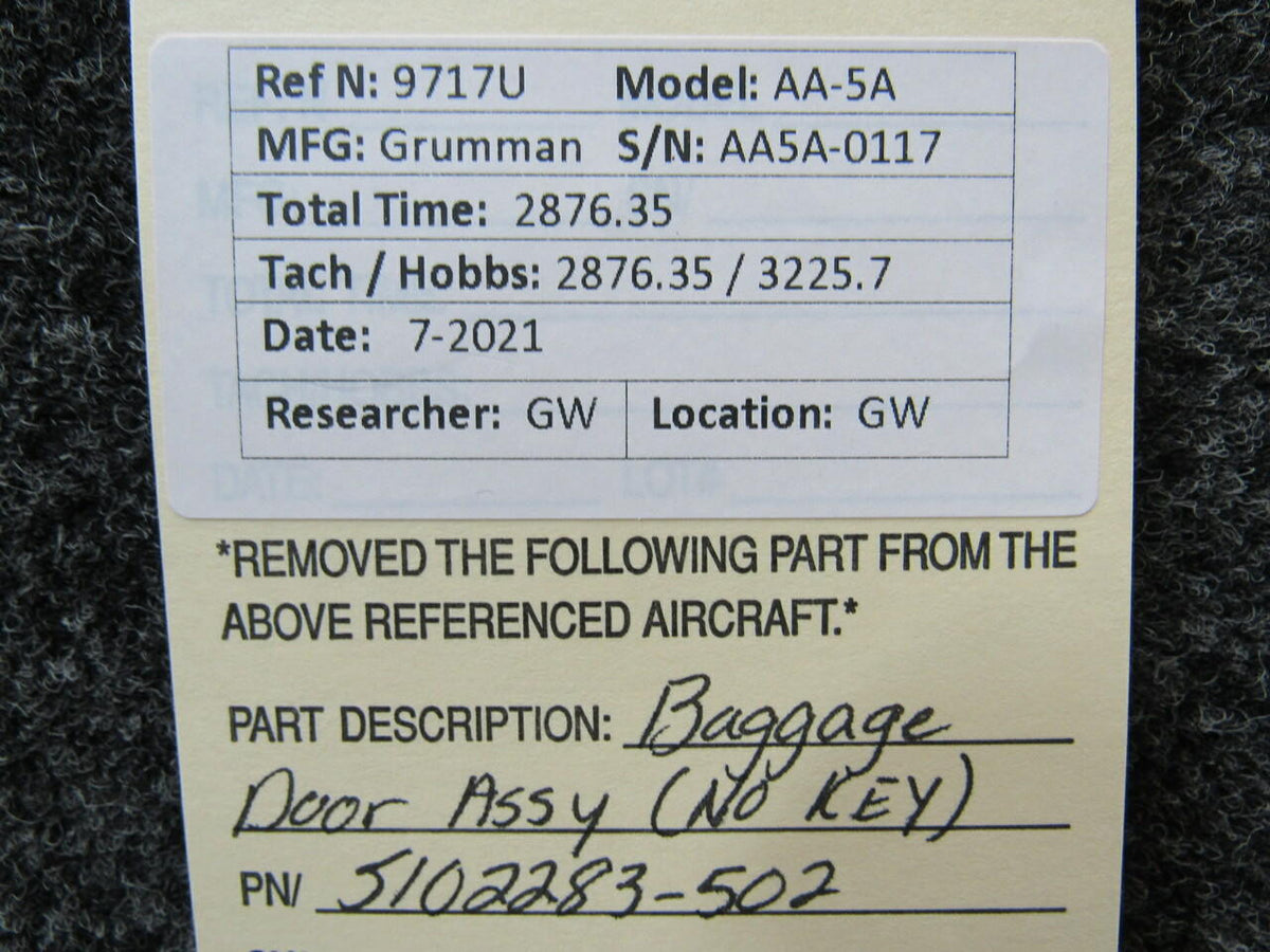 Grumman 5102283-502 Grumman AA-5A Baggage Door Assy NO KEY