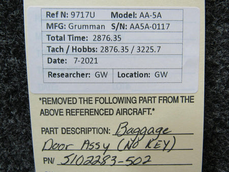 Grumman 5102283-502 Grumman AA-5A Baggage Door Assy NO KEY