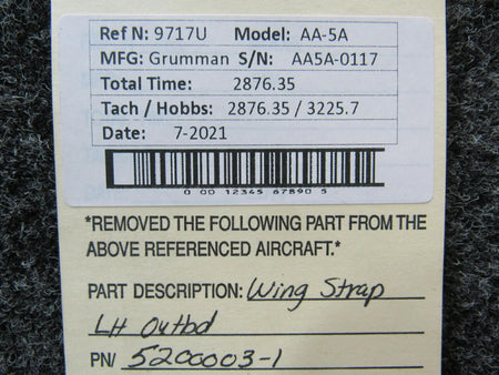 Grumman 5200003-1 Grumman AA-5A Wing Strap LH Outboard