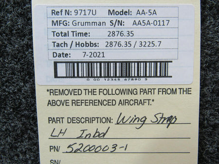 Grumman 5200003-1 Grumman AA-5A Wing Strap LH Inboard