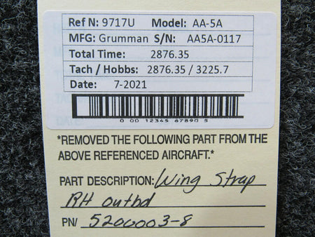 Grumman 5200003-8 Grumman AA-5A Wing Strap RH Outboard