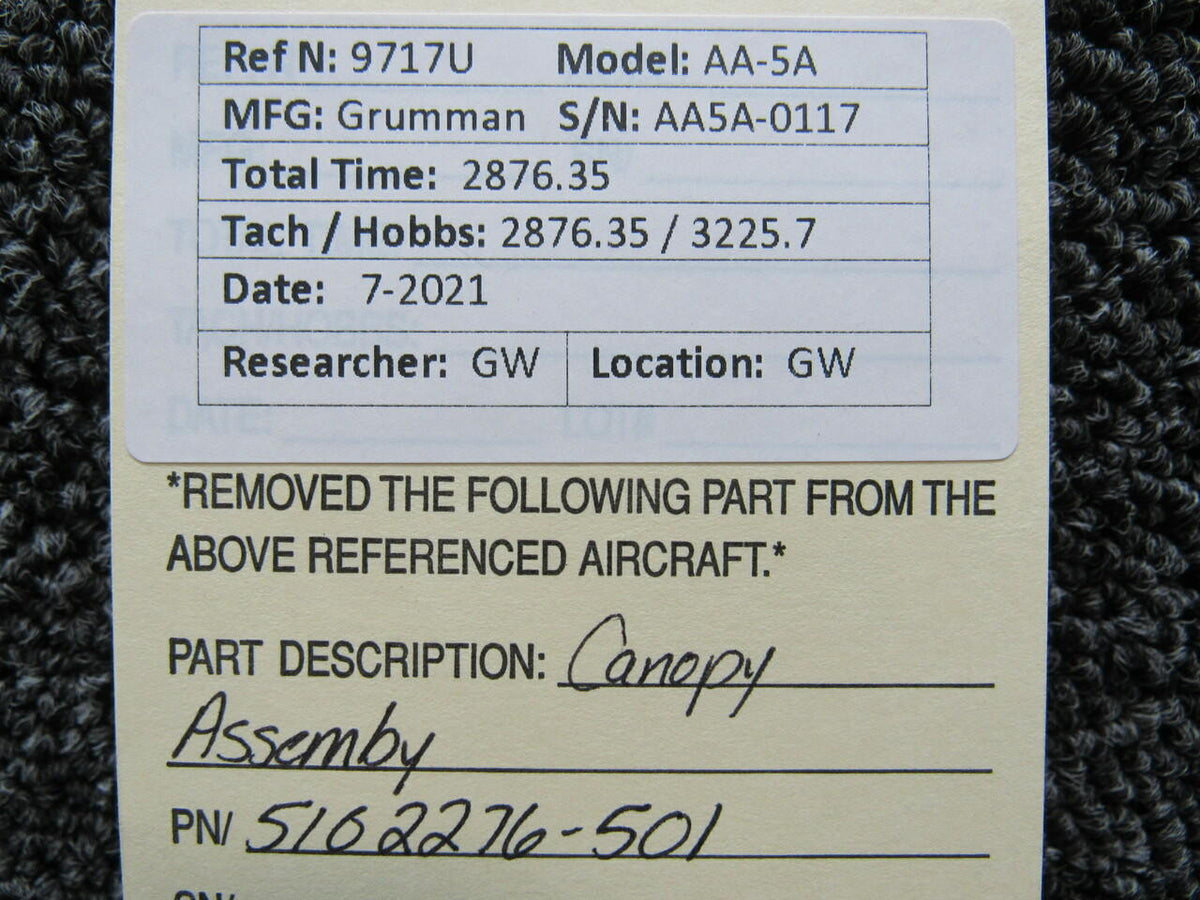 Grumman 5102276-501 Grumman AA-5A Canopy Assembly