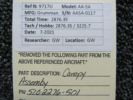 Grumman 5102276-501 Grumman AA-5A Canopy Assembly