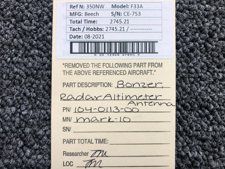 Bonzer 104-0113-00 M/N Mark-10 Beech F33A Bonzer Radar Altimeter Antenna