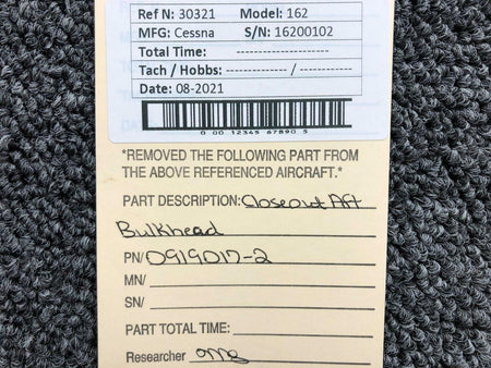 Cessna 0919017-2 Cessna 162 Closeout AFT Bulkhead