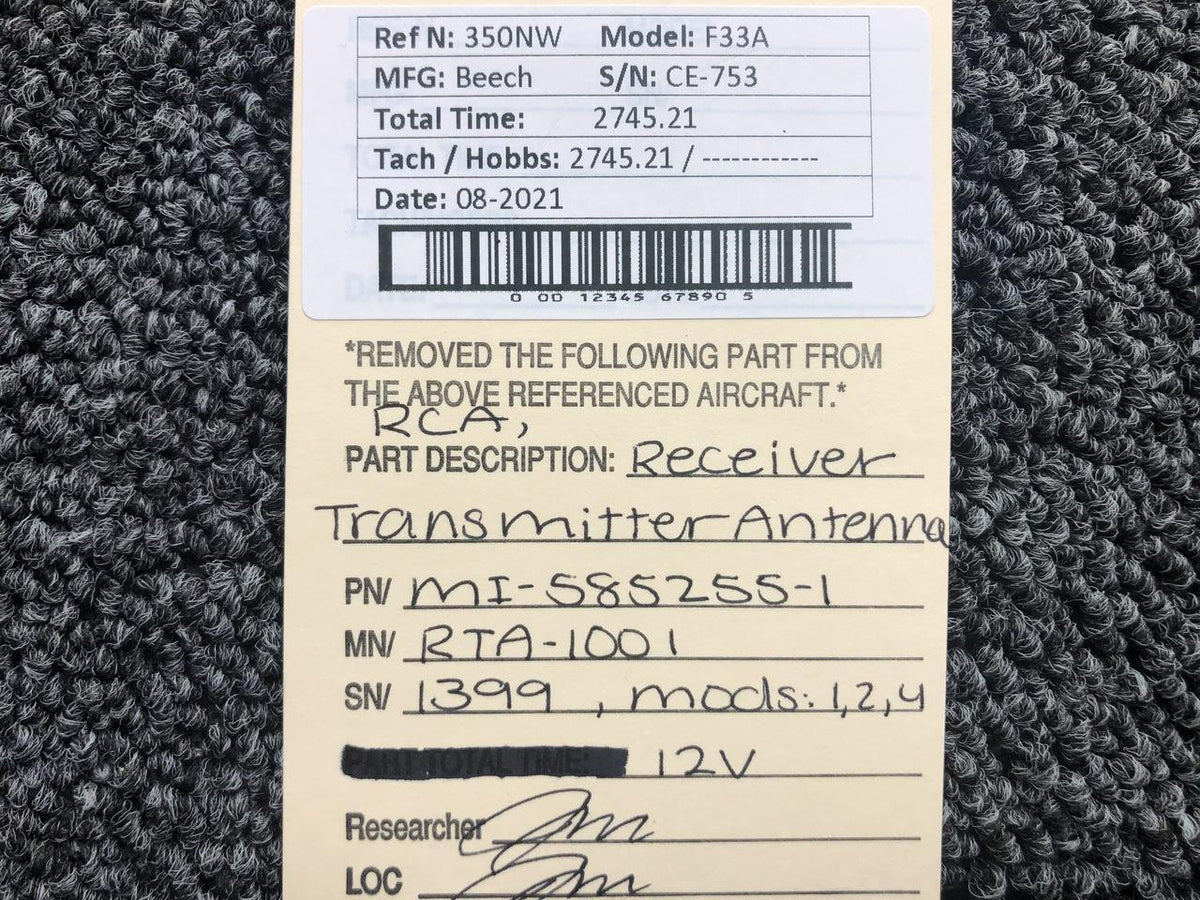 Beech MI-585255-1 M/N RTA-1001 Beech F33A RCA Receiver Transmitter Antenna 12V